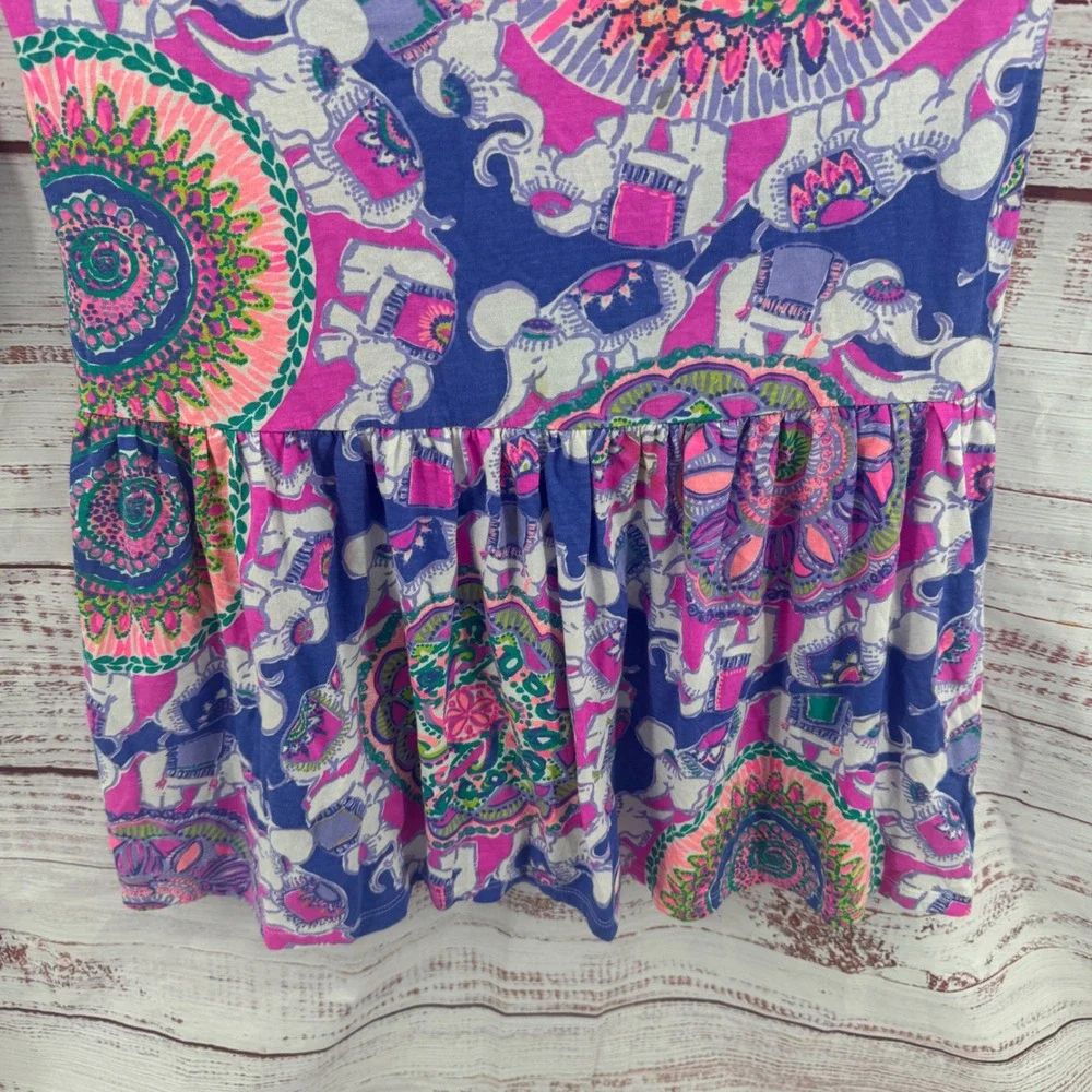 Lilly Pulitzer Dress Girls XL 12-14 Blue Pink Elephant Mandala Cotton Knit Dress